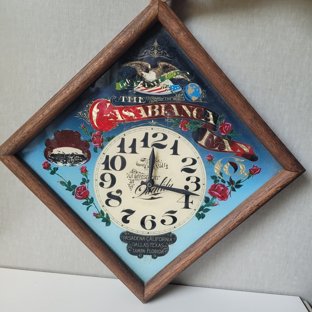 Vintage 1982 Casablanca Fan Co Wall Clock Hensley Glass Mirror Advertising 12"